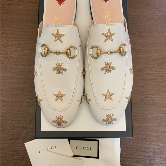 gucci princetown embroidered leather slipper white